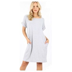 T-Shirt Dress with Pockets in Heather Gray
